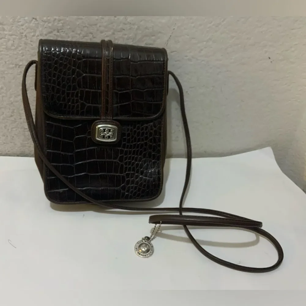 Vintage Brighton Leather Alligator Embossed Crossbody Shoulder Handbag‎ Purse